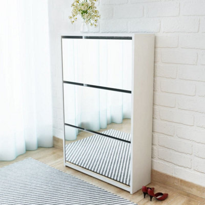 Berkfield Shoe Cabinet 3-Layer Mirror White 63X17X102.5 Cm - image 1