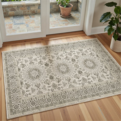 Decoranddecor Rug, Washable Rugs, Bedroom Kitchen Rugs, 80X150Cm, Non-Slip, Pet Friendly, Low Pile, Geometric Rug - Vassia - image 1