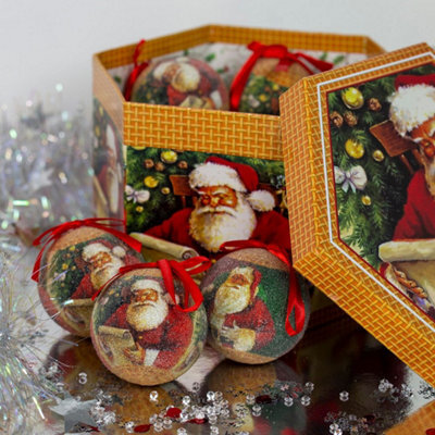 The Christmas Workshop 71560 Set Of 14 Red & Green Coloured Classic Santa Design Christmas Baubles  - image 1