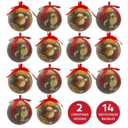 The Christmas Workshop 71560 Set Of 14 Red & Green Coloured Classic Santa Design Christmas Baubles  - thumbnail 3