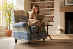 Wing Chair Original Fireside High Back Armchair P And S Balmoral Chambray Check Real Fabric - thumbnail 3
