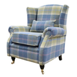 Wing Chair Original Fireside High Back Armchair P And S Balmoral Chambray Check Real Fabric - thumbnail 2