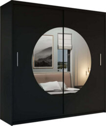 Sliding Wardrobes 4 u LTD Modern Sliding Wardrobe Big Round Mirror With Led Light - Bedroom Cabinet, Black 150Cm And 203Cm - thumbnail 2