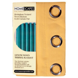 "Homescapes Yellow Herringbone Chevron Blackout Curtains Pair Eyelet Style, 46X90""" - thumbnail 4
