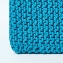 Homescapes Teal Blue Cube Cotton Knitted Pouffe Footstool - thumbnail 4