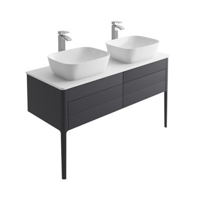 Plum&clay Sutton Blue-Grey Floor Standing Double Basin Bathroom Vanity Unit With Pre-Drilled Tap Hole Worktop (W)1180mm (H)700mm - image 1