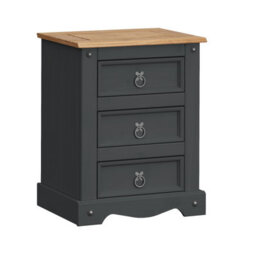 Mercers Furniture Corona Charcoal Large 3 Drawer Bedside Cabinet Solid Wood Pine Wooden Dark Grey - thumbnail 3
