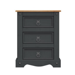 Mercers Furniture Corona Charcoal Large 3 Drawer Bedside Cabinet Solid Wood Pine Wooden Dark Grey - thumbnail 4