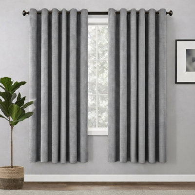 Bedlooms Charcoal Linen Curtain 100% Blackout Thermal Insulated Eyelet Curtain (Pair) 66 X 54 Inches With Tie Back Two - image 1