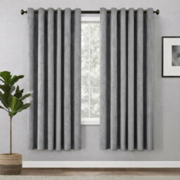 Bedlooms Charcoal Linen Curtain 100% Blackout Thermal Insulated Eyelet Curtain (Pair) 66 X 54 Inches With Tie Back Two