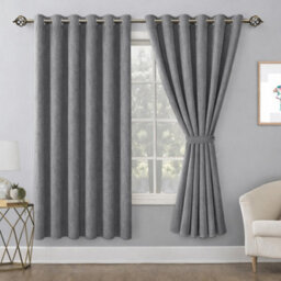 Bedlooms Charcoal Linen Curtain 100% Blackout Thermal Insulated Eyelet Curtain (Pair) 66 X 54 Inches With Tie Back Two - thumbnail 9