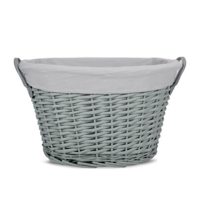 Grey Painted Wicker Laundry Hamper With Faux Leather Handles - image 1