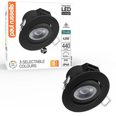 Paul Russells Led Downlight Black Tilt Recessed Ceiling Spotlight  4.8W 440 Lumens, Ip44, Colour Changeable Cct3 - image 1