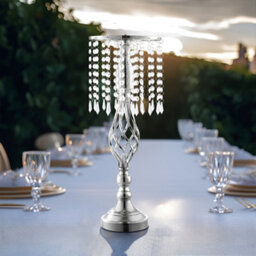 Thehotsale Wedding Table Centerpiece Metal And Crystal Vase In Silver - thumbnail 2