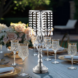 Thehotsale Wedding Table Centerpiece Metal And Crystal Vase In Silver - thumbnail 1