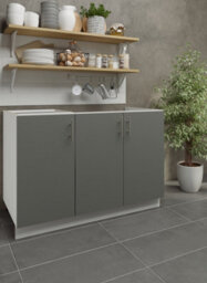 Jd Greta Adjustable Legs Kitchen Sink Unit 1200mm Cabinet With Doors - Grey Matt - thumbnail 2