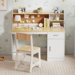 Gainoom Kids Study Desk And Chair Set Wooden Children Writing Table-White - thumbnail 3