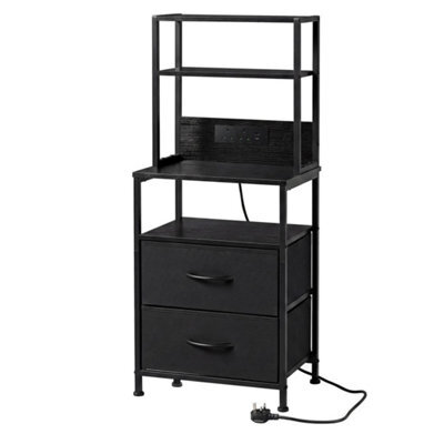 Bedside Table With Charging Station,led Light 2 Drawers Storage Black - image 1