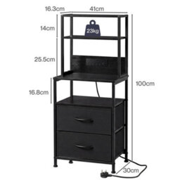 Bedside Table With Charging Station,led Light 2 Drawers Storage Black - thumbnail 2