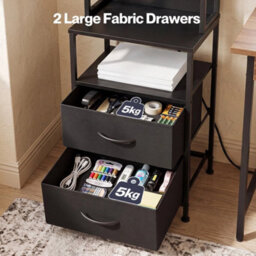 Bedside Table With Charging Station,led Light 2 Drawers Storage Black - thumbnail 6