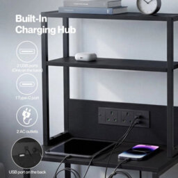 Bedside Table With Charging Station,led Light 2 Drawers Storage Black - thumbnail 5