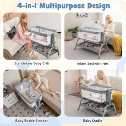 Costway Baby Bedside Crib Newborn Infant Sleeper Bassinet Cot Bed W/ 6 Adjustable Height - thumbnail 3
