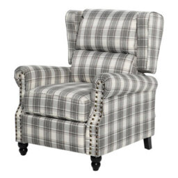 Living And Home Elegant Beige And Grey Plaid Wingback Recliner Armchair With Footrest, 87.5Cm W X 86Cm D X 105.5Cm H - thumbnail 4