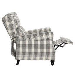 Living And Home Elegant Beige And Grey Plaid Wingback Recliner Armchair With Footrest, 87.5Cm W X 86Cm D X 105.5Cm H - thumbnail 5