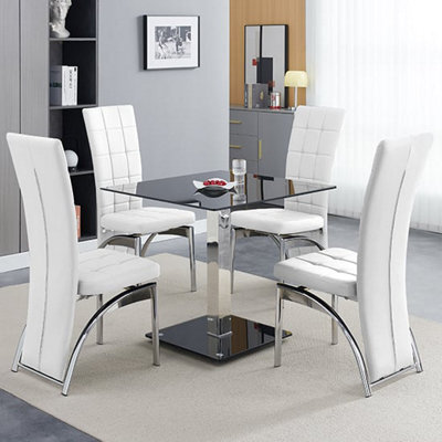 Furniture In Fashion Hartley Black Glass Bistro Dining Table 4 Ravenna White Chairs - image 1