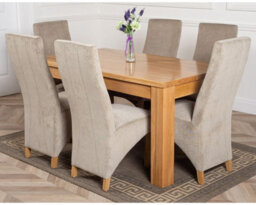 That's Furniture Dakota 152 X 87 Cm Chunky Medium Oak Dining Table And 6 Chairs Dining Set With Lola Grey Fabric Chairs - thumbnail 1