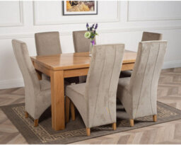 That's Furniture Dakota 152 X 87 Cm Chunky Medium Oak Dining Table And 6 Chairs Dining Set With Lola Grey Fabric Chairs - thumbnail 3
