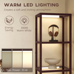 Homcom Led Floor Lamp With Glass Shelves, Dimmable Living Room Lamp, Brown - thumbnail 6