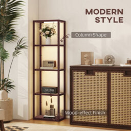 Homcom Led Floor Lamp With Glass Shelves, Dimmable Living Room Lamp, Brown - thumbnail 8