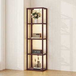Homcom Led Floor Lamp With Glass Shelves, Dimmable Living Room Lamp, Brown - thumbnail 2