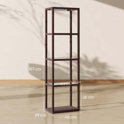 Homcom Led Floor Lamp With Glass Shelves, Dimmable Living Room Lamp, Brown - thumbnail 3
