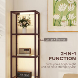 Homcom Led Floor Lamp With Glass Shelves, Dimmable Living Room Lamp, Brown - thumbnail 4