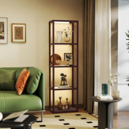 Homcom Led Floor Lamp With Glass Shelves, Dimmable Living Room Lamp, Brown