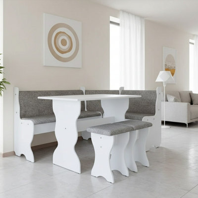Thomas Kitchen Corner Set White Finish With Table 2 Stools Storage Bench Universal Corner Design - image 1