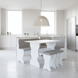 Thomas Kitchen Corner Set White Finish With Table 2 Stools Storage Bench Universal Corner Design - thumbnail 2