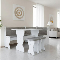 Thomas Kitchen Corner Set White Finish With Table 2 Stools Storage Bench Universal Corner Design - thumbnail 1