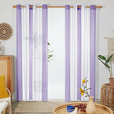 Deconovo Yarn-Dyed Voile Curtains Semi Transparent Net Curtains Sheer Curtains, 55 X 90 Inch Purple 2 Panels - image 1