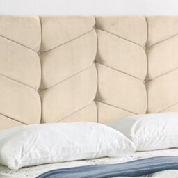"Urban Textures Luxury 26"" Chevron High Velvet Fabric Upholstered Bed Headboard - Cream" - thumbnail 1