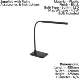 Stylish Black Plastic Touch Table Lamp With Dimmable Led Bulb - thumbnail 2