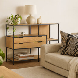 Wyld Haus Galway Oak-Effect Bookcase With 3 Shelves And 2 Drawers - thumbnail 1