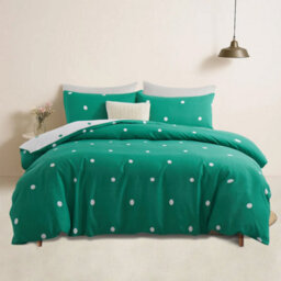 Bedlooms Green & White Dotted Printed Duvet Cover Set, Reversible & Hypoallergenic Bedding Pack, Double 200X200Cm - thumbnail 1