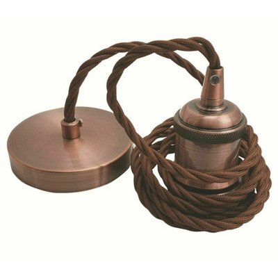 1M Brown Twisted Cable Pendant Light E27 Copper Lamp Holder - image 1