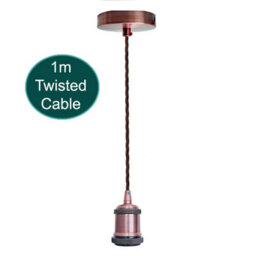 1M Brown Twisted Cable Pendant Light  E27 Copper Lamp Holder - thumbnail 3