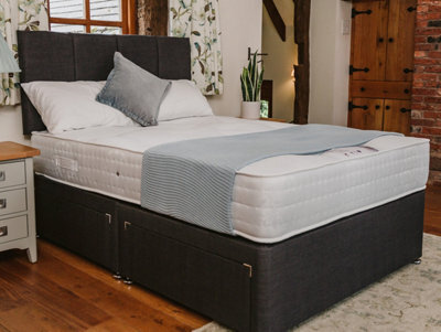 Divan Base Direct Knightsbridge Deluxe 1000 Pocket Sprung Divan Bed Set 2Ft6 Small Single 2 Drawers Side - Naples Slate - image 1