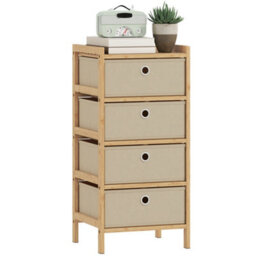 Homcom Chest Of Drawers, 4 Drawers Dresser With Bamboo Frame, Cream White - thumbnail 2