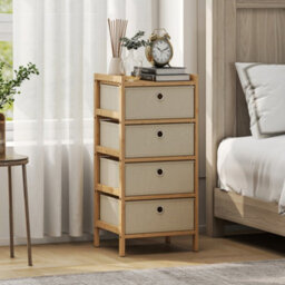 Homcom Chest Of Drawers, 4 Drawers Dresser With Bamboo Frame, Cream White
